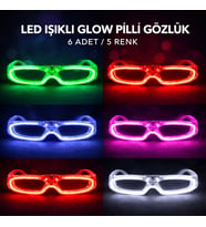 LED Işıklı Glow Pilli Parti Gözlüğü - Glow Efektli 6 Adet 5 Renk (5690)