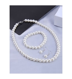 10 mm İnci Boncuklu Kolye Küpe Bileklik Set (Krem)