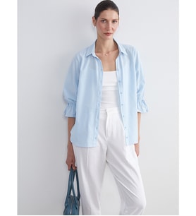 LCW Grace Mavi Regular Fit Fırfırlı Kadın Gömlek