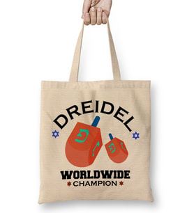 Dreidel Worldwide Champion Cute Hanukkah Bez Çanta Uzun Saplı