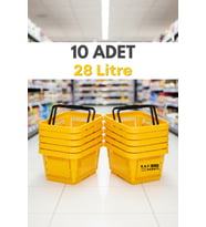 10 Adet - 28 Litre Plastik Market Alışveriş Sepeti Saplı Dayanıklı Market Mağaza El Sepeti Sarı