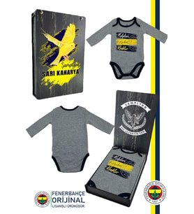 Fenerbahçe Orijinal Lisanslı Kalpleri Fetheden Renkler Bebek Body Zıbın Kutulu (Gri)