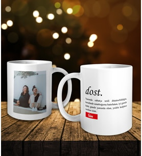 Kişiye Özel Fotoğraflı Dost Kelimeli Kupa Bardak