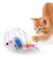 Yavru Kedi Köpek Tüylü Peluş Fare Metal Kafesli Eğitim Oyuncağı Oyun Faresi Topu 6 cm (Karışık)