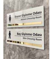 Gold Aynalı Parlak Beyaz Seri Bay& Giyinme Odası Yönlendirme Levha Seti Kapı İsimliği