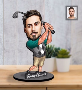 Kişiye Özel Golfçü Karikatürlü İki Katmanlı Ahşap Biblo Bay-1-Eco