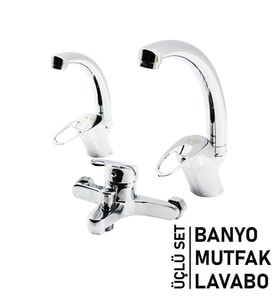 Lunaev 3LÜ Set Banyo - Evye Mutfak - Lavabo Aç Kapa Mix Batarya Musluk
