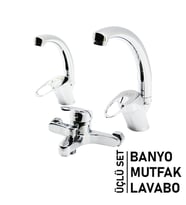 Lunaev 3LÜ Set Banyo - Evye Mutfak - Lavabo Aç Kapa Mix Batarya Musluk