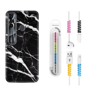 Tecno Spark 6 6 Go 8C 8 Pro 7 7 Pro Kılıf Kablo Koruma Spiral Silikon Siyah Şerit Mermer 1318