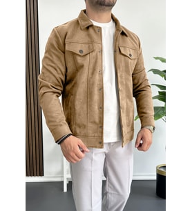 Erkek Slim Fit Cepli Nubuk Ceket Kahverengi Edw081