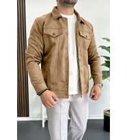 Erkek Slim Fit Cepli Nubuk Ceket Kahverengi Edw081