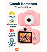 Çocuklar İçin Çift Kameralı Renkli Dijital Fotoğraf Makinesi – Video, Oyun ve Fotoğraf Özellikli (Pudra Pembe)