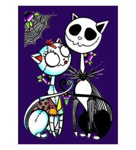 Sevimli Kedi Jack Skellington Ve Sally Tablo Ahşap Poster Dekoratif