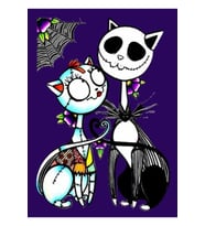 Sevimli Kedi Jack Skellington Ve Sally Tablo Ahşap Poster Dekoratif