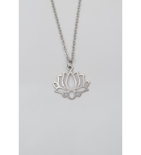 Lotus Çiçeği Düz Ezme Zincir Kolye - Antik Gümüş Kaplama - Kadın Erkek - 60 cm