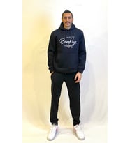 Erkek Kapşonlu Rahat Kalıp İçi Polarlı 3 iplik El Yazılı Brooklyn Baskılı SweatShırt spr24sw16 (Siyah)