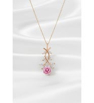 925 Ayar Gümüş Pembe Güllü Kolye (Rose)