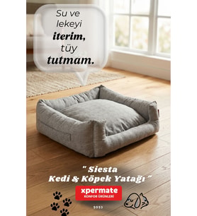 Kedi Yatağı ve Köpek Yatağı 55x60x23 Fermuarlı Evcil Hayvan Yatağı Yuvi Siesta (Gri)
