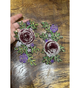 2 ADET PONPONLU VARAKLI NAKIŞ İŞLEME ÇİÇEK ARMA DİKİŞ APLİKE 18X10 CM