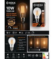 (1 Adet) Heka 10W Günışığı (3000K) E27 Duylu Dim Edilebilir LED Rustik Ampul