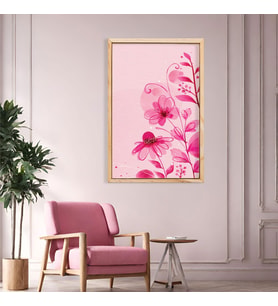 Tekli Ahşap Lamine Çerçeveli Mdf Tablo Canlı Pembe Çiçekler (Ahşap)
