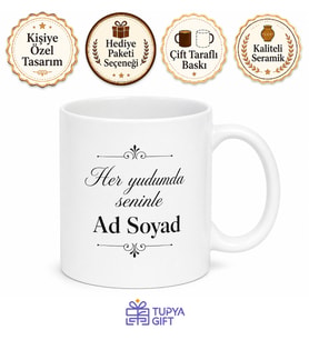 İsim Yazılı Kupa Bardak Kişiye Özel Baskılı Hediye Porselen Mug