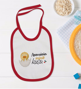 BK Kids Annesinin Minik Kuşu Tasarımlı Kırmızı Bebek Mama Önlüğü-1