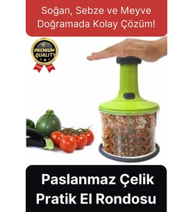 Premium Pratik Paslanmaz Çelik Sebze Meyve Soğan Doğrama Bıçaklı Üstten Basmalı El Rondosu Blender