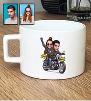 Kişiye Özel Karikatürlü Motorlu Sevgililer Lüks Fincan Sevgililer Günü Hediyesi