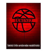 Mony Tasarım Isimli Basket Topu Led Işıklı Tablo, Çocuk Odası Aydınlatma Lamba (Kırmızı)