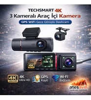 Techsmart 4K Ultra HD 3 Kameralı Araç İçi Kamera GPS WiFi Gece Görüşlü Dashcam