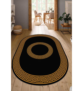 Dijital Baskılı Kaymaz Taban Yıkanabilir Oval Salon Halısı Mutfak Halısı Yolluk NDO-HS-415 (Gold)