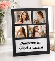 Kişiye Özel 4 Fotoğraflı Dünyanın En Güzel Kadınınıa Ahşap Kolaj Çerçeve