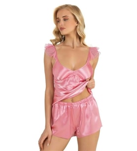 Arias Closet Pembe Saten Şort Takımı 9212