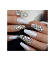 EDA LUXURY BEAUTY Beyaz Takma Tırnak Lüks Parlak Kristal Taşlı Desenli Extra Uzun Kare Köşeli Ballerina Nail Art Set E052
