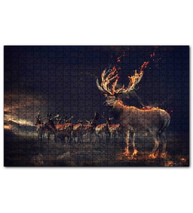 Cakapuzzle  Gece ve Geyikler İllüstrasyon  Puzzle Yapboz MDF (Ahşap) (120 Parça)