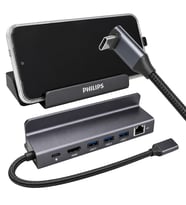 Philips SWR1691A/93 USB-C 6'sı 1 Arada Stand Tasarımlı Hub - 4K 60Hz HDMI, 1000Mbps LAN, 100W PD