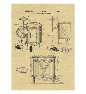 Davul Seti Patent Baskısı 1951 Tablo Ahşap Poster Dekoratif