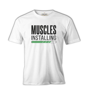 Bodybuilding Muscles Installing Beyaz Erkek Tshirt