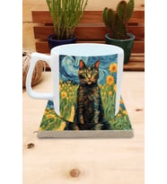 Kediler ve Sanat/Van Gogh Set 10 - Yelken Fincan Kupa-Taş Bardak Altlığı 3