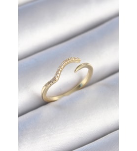 Pirinç Gold Renk Zirkon Taşlı Kadın Yüzük (Altın)