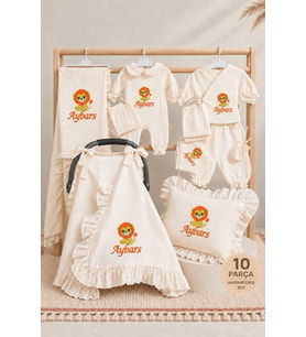 Baby Clime İsme Özel Aslan Baskılı 10 Parça Müslin Hastane Çıkışı Seti %100 Pamuk 4 Kat Müslin Yenidoğan Bebek Hastane Çıkış Takımı Erkek Bebek