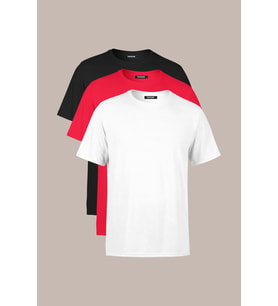 COMEOR Erkek Çok Renkli T- Shirt Regular Fit Rahat Kesim Bisiklet Yaka 3'lü Basic Tişört Paketi (Çok Renkli)