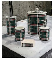 Mimoza Banyo Set Ekose Yeşil
