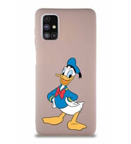 Samsung Galaxy M51 Soft Premier Kapak Donald Duck-C Tasarımlı Silikon Kılıf - Pudra (Şeffaf)