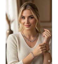 925 Ayar Papatya Silver Mistik Taşlı kolye bileklik set.rose.gold.rodaj