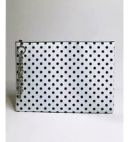 Beyaz Siyah Puantiye Clutch Çanta