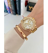 ARZU BUTİK kadın kol saati metal kordon gold renk ve cartier bileklikli kombin set