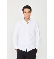 Beyaz Düğmeli Yaka Uzun Kollu Gömlek Slim Fit