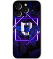 İphone 15 Pro Kılıf HD Desen Baskılı Kılıf - Dark Neon Yaprak Ü Harfi
